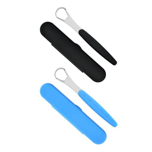 WOFASHPURET 2 Sets Handheld Tongue Cleaners for Oral Care Ergonomic Design Tongue Scrapers with Storage Box Bad Breath for Adults