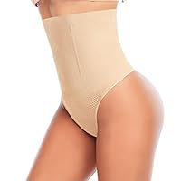 Tummy Control Thong Shapewear for Women Seamless Shaping Thong Panties Body Shaper Underwear(03# Beige-high rise wire,Medium)