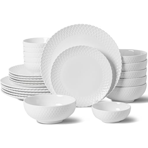 HOMBENE Dinnerware Set, 24 Piece Plates and Bowls, Porcelain Dinner Set for 6, Modern Dish Sofia Collection