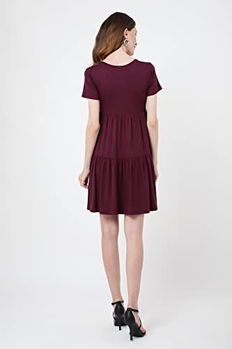 Image of Miss Lavish London Women's V Neck Tiered Summer Dress Casual Short Sleeve Swing T Shirt Mini Dresses
