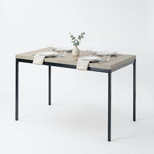 Homy Casa Dining Table, Kitchen Table in Grey Wood Pattern, Metal Frame Rectangular Kitchen Table with Non slip Feet for Dining Room Living Room, 120x70x75cm, Grey Desktop & Black Legs