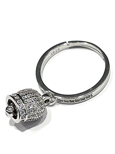 Anello regolabile con campanella da 10,5×9 mm pendente ZIRCONI placcato oro bianco in argento 925‰