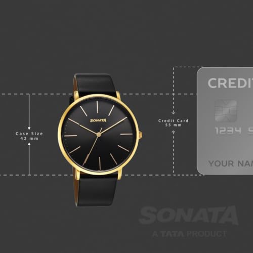 Image of Sonata Traditional Essentials Quartz Black Round Dial Men's Watch | Analog Watch | Watches for Men Analog - 77150YL02W