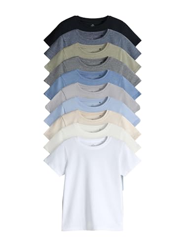 THE SET Niños Pack de 10 Camisetas de Manga Corta de Corte estándar de Mezcla de algodón Black/Grey/Cream/White/Khaki/Brown 5 Años
