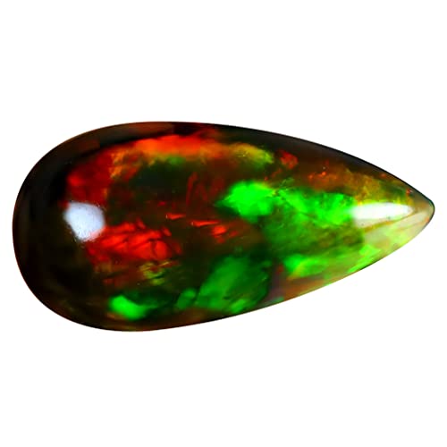 8.87 Ct Pear Cabochon (22 X 11 Mm) Ethiopian 360 Degree Flashing Black Opal Natural Loose Gemstone #TOP8
