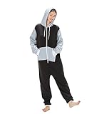 Laahoem Unisex Adult Pajamas Hooded Men Women Jumpsuit Zip Sportwear Black Light Gray Gray Hat M
