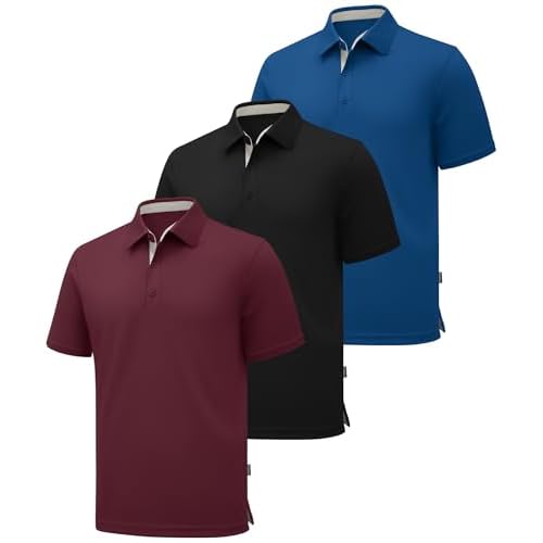ZITY 3 Pack Polo Shirts for Men Short Sleeve Moisture Wicking T Shirt Business Casual Mens Golf Shirts Collared T-Shirts Black Red Royal Large