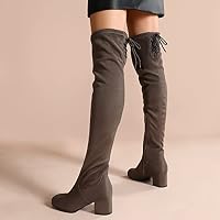 DREAM PAIRS Damen Overknee Stiefel mit Blockabsatz,Khaki/Wildleder,37 – Ansicht 5