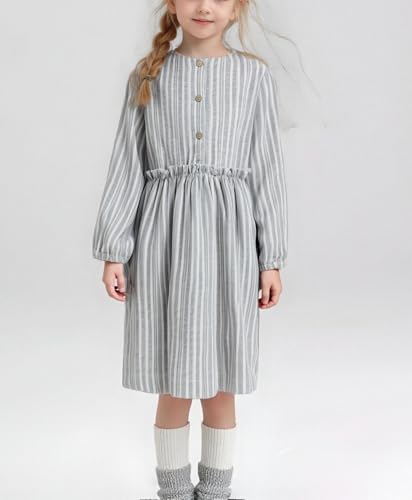 Girls Long Sleeve Maxi Dress Kids Spring Casual Striped Sundresses for Girls 6-12 Years2