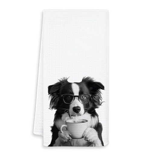 OSLYSOF Funny Coffee Border Collie Kitchen Towels, Border Collie Gifts for Women Dish Tea Towels for Kitchen Decor, Dog Lover Gifts Hand Towels for Coffee Bar Station Decor, 16x24 Inch