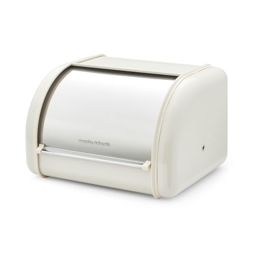 Morphy Richards Equip Compact Bread Bin, 8L, Carbon & Stainless Steel Design Durable and Fresher Bread, Easy Access Lid, Noise Dampening Technology, Non Slip Water Resistant Base, Cream, 832502