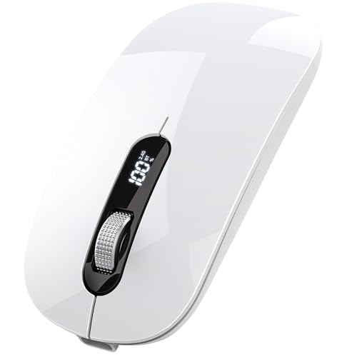 ASLDPUO Wireless Bluetooth Mouse, Bluetooth 5.0/4.0 & 2.4G Tri-Mode, Type-C Rechargeable with LED Screen Display, Ergonomic Silent Click for Laptop/PC/Tablet, Multi-Device & Office Use