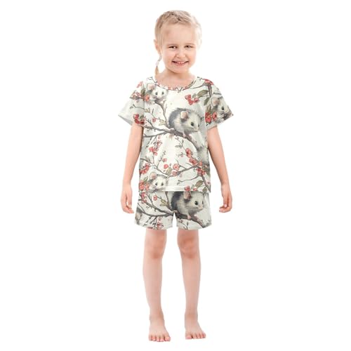 Pajama Short Sets Cute Mice on Branches Soft Cotton Summer Sleepwear 2 Piece PJS Size 5-14T4