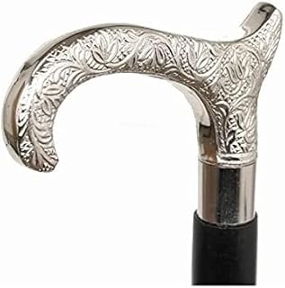 Victorian Antique Walking Cane Vintage Style Solid Walking Stick Brass Silver Handle Decorative Design Medieval Replicas Cosplay Wooden Seniors Walking Sticks Unique GIF