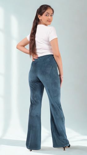 Image of Pink Shell Women's High Waist Bell Bottom Pants in Velvet