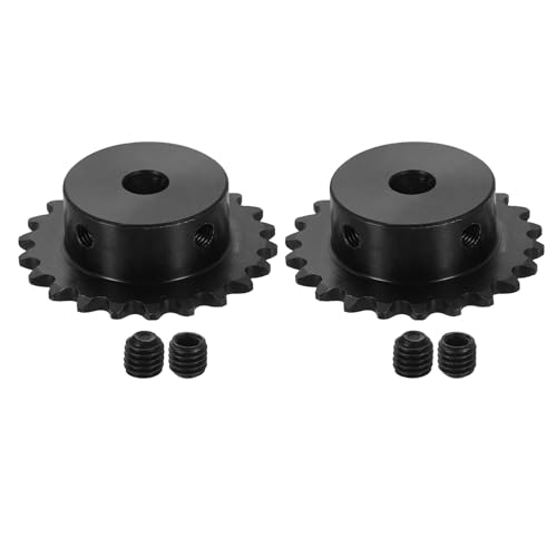 uxcell 2 Pcs #25 Chain Roller Sprocket 8mm Bore, 22 Tooth C45 Carbon Steel ANSI #25 Roller Sprocket Round Hole with Set Screws for ISO 04C Chain