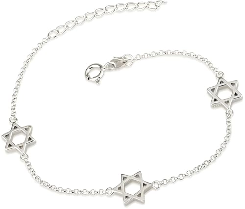 My Daily Styles 925 Sterling Silver Women's Star of David Link Bracelet - Adjustable Size 6.5