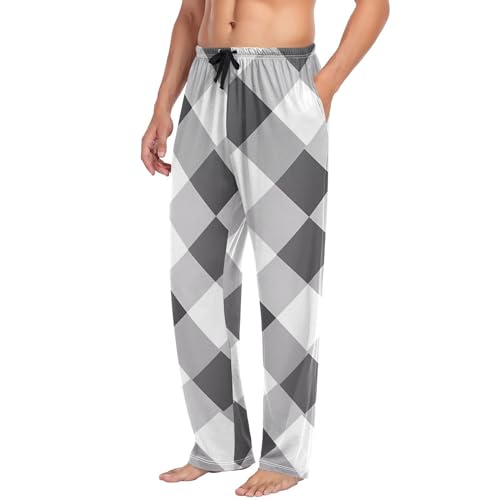 Gray Argyle Black White Plaid Men's sleep pants Pajama Pants Sleepwear Lounge Pajama Bottoms