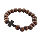 JUYAXIN Nachhaltiger religiöser Armreif mit glatten runden Perlen und symbolischen Kreuzen, für den täglichen Gebrauch, hautfreundlicher Holzperlen-Armreif, Einheitsgröße, Wie beschrieben
