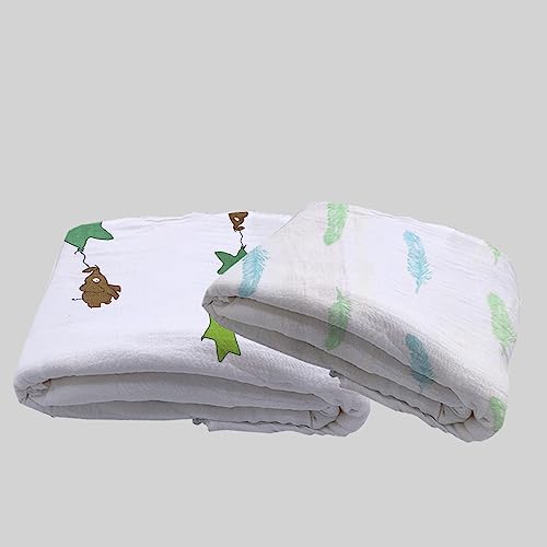 Image of Premium Baby Towels for Babies Cotton Cloth Pack of 2 Super Soft 100% Muslin Cotton Reusable Hygiene Cloth Baby Towel Green Star and Multi Feather 120x120 CM
