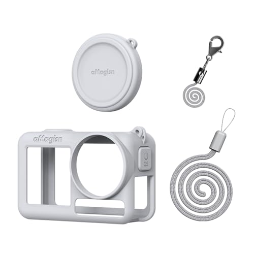 For DJI Omso Action5Pro シリコンケース Action5 Pro レンズキャップ 4IN1 保護ケース シリコンカバー セット/シリコンケース+ネックストラップ+紛失防止ストラップ+レンズキャップ スポーツカメラ保護アクセサリー (グ