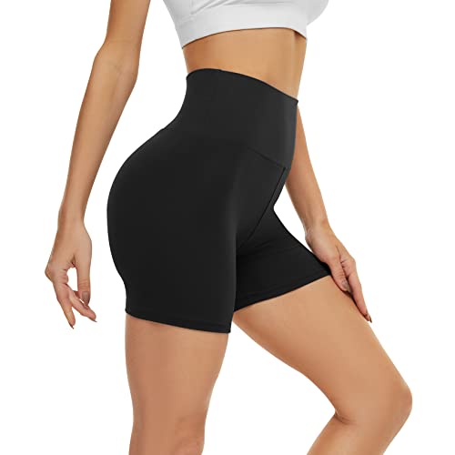 Campsnail Legging Court Short de Sport Cycliste Femme été à Taille Haute Yoga Running Fitness Shorty sous Robe Anti Frottement Cuisse Noir(L-XL)