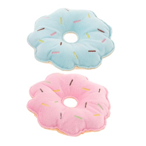SEWOART 2個ドーナツ型 ペット用ぬいぐるみ おもちゃ 入り ピンク ブルー花縁 耐久性 食品グレード素材 愛犬 愛猫のための歯磨き 噛むおもち