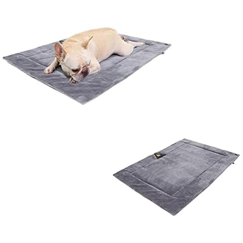 Dog Bed Mat Warm Blanket with Anti-Slip Bottom, Dog Crate Mat Pad Soft Flannel Machine Washable, Puppy Sleeping Mattress Winter Bed Pad for Small Medium Large Dogs Cats (S, Grey) Cover