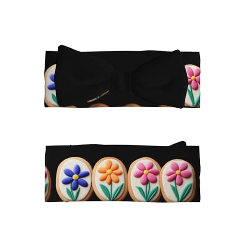 Baby Bow Headband Flower-Inlaid Cookies Printing Soft, Skin-Friendly For Newborns 0-6 Months, For Baby Girls2