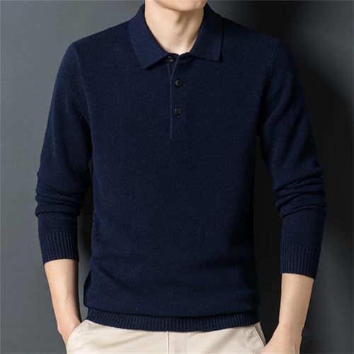 Men's Long-Sleeved Solid Color Lapel Collar Sweater, Wool Blend Casual Basic Sweater2