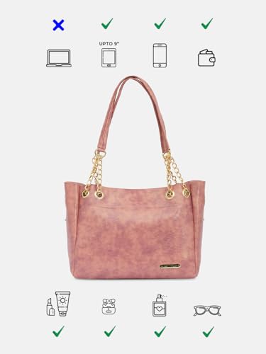 Image of Bagsy Malone Vegan Leather Stylish Tote Bag Pack of 3 |Handcrafted Side Tote Bag for Office and College (Croco Pink)