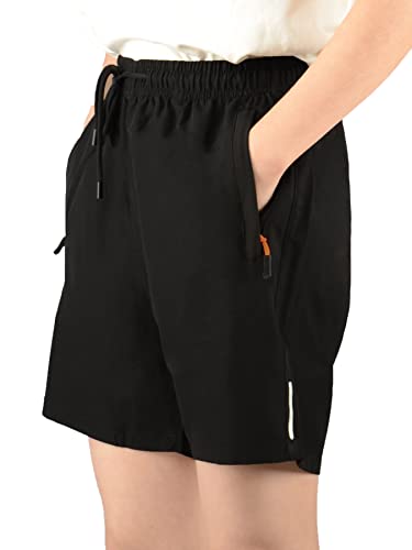 Natust Boys Loose Fit Athletic Shorts With Zipper Pockets Boys' Quick Dry Running Shorts Summer Elastic Waist Classic Shorts For Kids Black 14-15 Years #TOP3