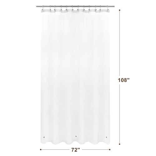 Image of Barossa Design Super Long Frosted Shower Curtain Liner 72 inch Wide x 108 inch Height - Extra Long Plastic Bath Curtain with Metal Grommets for Bathroom - Frost, 72x108