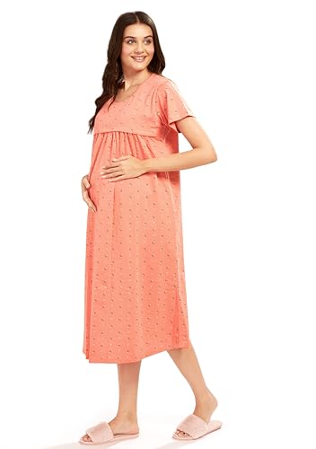 AV2 Women's Cotton Starred Knee Length Maternity Nightdress