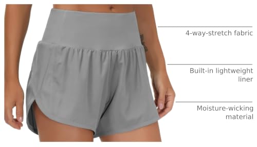 Image of THE GYM PEOPLE Women's High Waisted Running Shorts Quick Dry Workout Shorts | High Waist, Slim Fitted, Built-in Mesh Lined, Back Zipper Pockets, Lightweight, Breathable, Side Slit