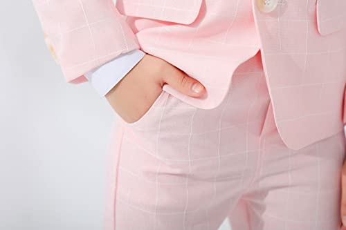 Boys Suits 3 Piece Plaid Kids Tuxedo Blazer Pants With Bow Tie Dress Modern Suits For Boys Us Size 6 Pink #TOP3