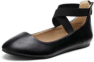 DREAM PAIRS Women's Sole_Stretchy Black Pu Elastic Ankle Straps Flats Shoes Size 9 M US