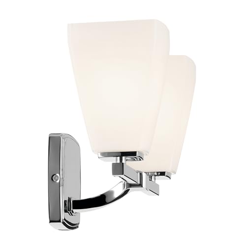 Image of Kichler Marant 2-Light Bathroom Vanity Light Fixture with Opal Glass in Chrome, Modern Wall Mount Light for Bathroom and Powder Room Over Mirror (14.25 x 9.5 in), 55215CH
