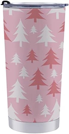 MoBlinko Pink White Christmas Trees 20oz Travel Tumbler Vintage Winter Insulated Water Cup with Spill-proof Lid Cup Car Stainless Steel Vacuum Double Wall Mug for Gifts for Hot Cold Drinks