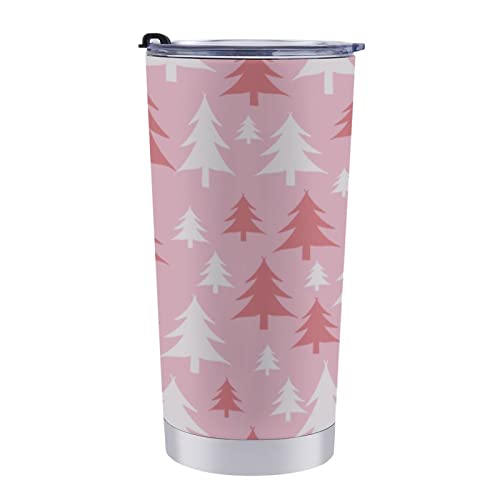 Moblinko Pink White Christmas Trees 20Oz Travel Tumbler Vintage Winter Insulated Water Cup With Spill-Proof Lid Cup Car Stainless Steel Vacuum Double Wall Mug For Gifts For Hot Cold Drinks #TOP1