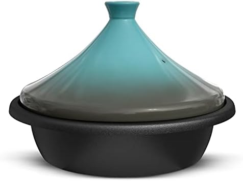 Kook Moroccan Tagine, Enameled Cast Iron Cooking Pot, Tajine with Ceramic Cone-Shaped Closed Lid, 3.3 QT (Stone Blue)