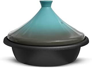Kook Moroccan Tagine, Enameled Cast Iron Cooking Pot, Tajine with Ceramic Cone-Shaped Closed Lid, 3.3 QT (Stone Blue)