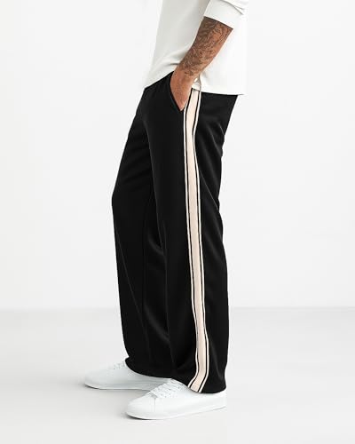 Men's Athletic Pants Open Bottom Loose Fit Straight Twill Sweatpants Striped Track Pants Joggers with Pocket