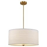 Kira Home Pearl 18' Modern 3-Light Large Drum Pendant Chandelier, White Textured Shade + Glass Diffuser, Adjustable Height, LED Compatible, Cool Brass Finish