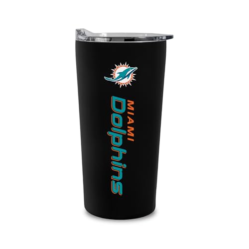 Rico Industries NFL Football Miami Dolphins Black 18oz Soft Touch Easy Grip Tumbler