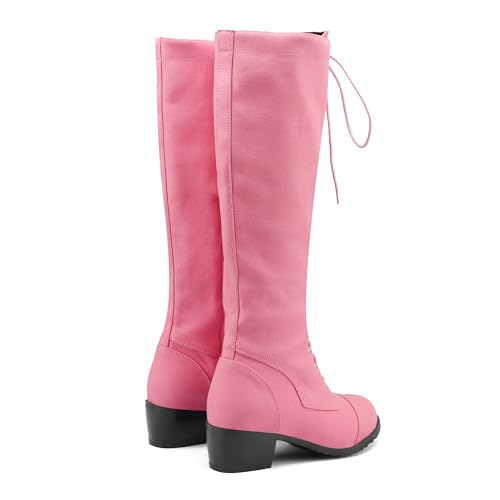 BEAUPAS Women's Knee High Combat Boots Lace Up Low Heel Military Tall Boots2