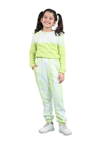 Image of Tweeny Mini Girls Kids Pure Cotton Terry Joggers Set | Tie Dye Co ord Set Winter Combo Outfit with Full Sleeves Sweatshirt and Pants | Relaxed and Comfortable Fittings
