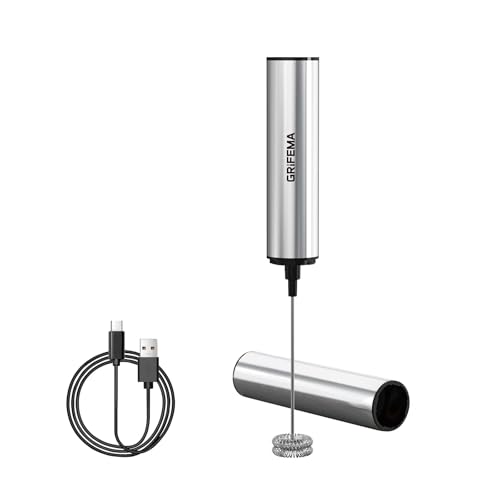 GRIFEMA Espumador de Leche USB Recargable Batidor Electrico te Matcha, 13000 RPM, Ergonómico, Fácil De Limpiar, Mini Batidor Leche Espuma para Cappuccino, Café Bulletproof, Batidos de Proteínas