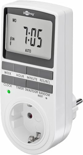 goobay - Temporizador Enchufe Digital - 10 programas Diarios - Toma de Corriente Temporizador Modo Aleatorio antirrobo -Incl. batería Reserva 100 días - 3680 W a 230 V (AC) y 16 A - 64900