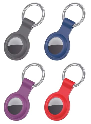 Shiningwell AirTag Holder with Keychian, Compatible with Apple Airtags, Durable Silicone Protective Case for Airtag, Anti-Scratch & Keychain Attachment (Deep Gray+deep Blue+deep Purple+red)